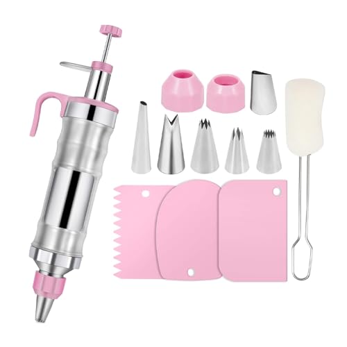 Ieron Spritzpistole für Zuckerguss zum Dekorieren von Kuchen, großes Spritzset mit Zuckergussspritzen, Dekorieren von Kuchen und Gebäck, Edelstahl-Zuckerguss-Backwerkzeuge, Sahne-Spritzset mit 6 von Ieron