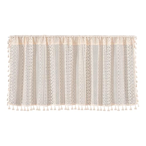 Ieron Vintage Boho Vorhang Handgefertigte Häkelvorhänge Beige Kurzer Vorhang Mit Quasten Für Küchenfenster Dekoration von Ieron