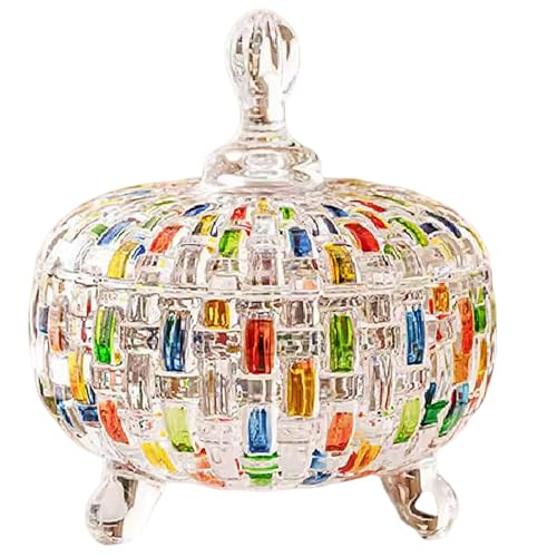 Iewroyt Bonbonglas, 24oz/685 ml Süßwarenschale mit Deckel, farbenfrohe Glasschale mit 3 Stützfuß, Glas für Büroschreibtisch, Schmuck, Schmuck Gläser mit Deckelgläser mit Deckel mit von Iewroyt