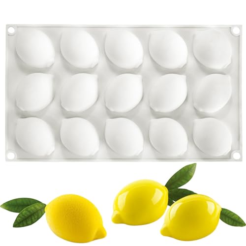 Schokoladenformen Silikon-Süßigkeiten-Formen 3D Zitronenförmige Fondant 15-Kavitation Frucht Snack Non Stock Easy Freisetzung Zitronen-Silikonform für DIY-Gebäckdesserts von Iewroyt