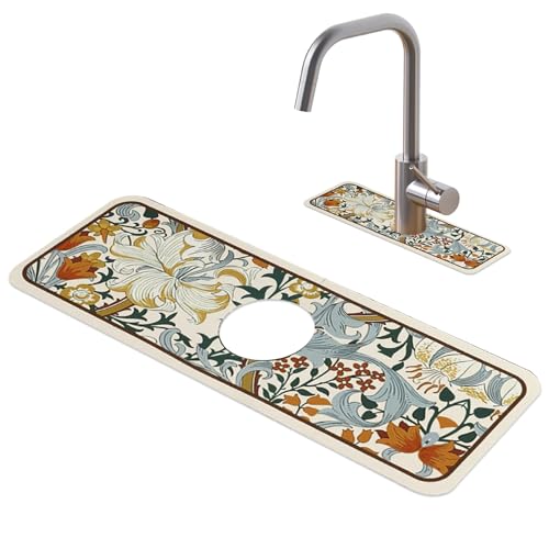 Spüle Splash Guard Super absorbierende Wasserhahn Entlassungsmatte Nicht rutsches Vintage Blumendruck Waschbecken Wasserhahn Matte Diatom Schlammplatten Teller Trocknen für Küchenbad von Iewroyt