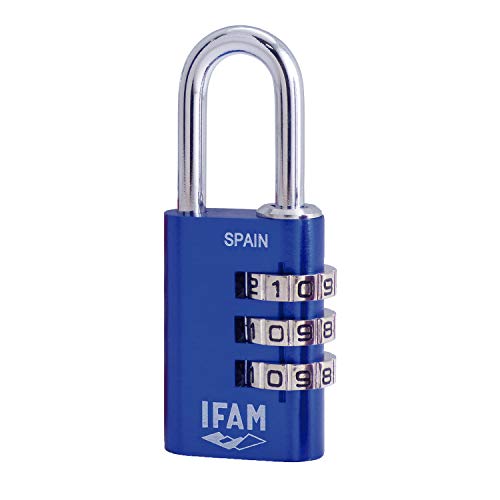 IFAM | Kombinationsvorhängeschloss Col Combi | 30mm | Farbe Blau | Maximale Sicherheit | Weichheit der Rollen | Mit Schlüssel und mehr als 1.000 Kombinationen von Ifam