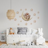Kinderzimmer Wand Aufkleber, Hase Mond Sterne, Aufkleber Hase, Wandsticker Kinderzimmer Wand Aufkleber, Hase Mond Sterne, Aufkleber Hase, Wandsticker von IgiBee