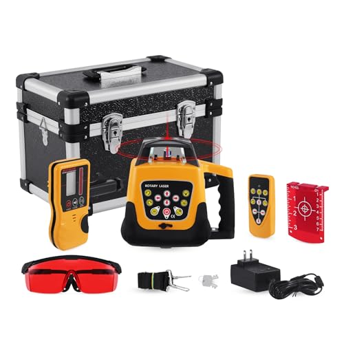 Iglobalbuy Rotationslaser Rot laser selbstnivellierend, 360° Rotary Laser Level baulaser automatische rotierende Laser, max. Arbeitsbereich 500m, mit Empfänger und Fernbedienung von Iglobalbuy