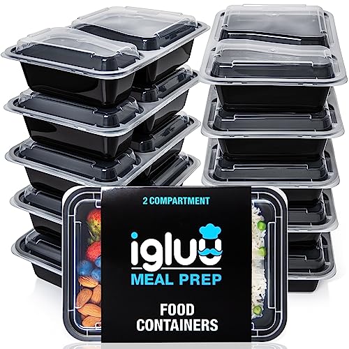 [20er Pack] 2-Fach Meal Prep Container Von Igluu - Essensbox, Lunchbox Mikrowellengeeignet, Spülmaschinenfest Und Wiederverwendbar - Luftdichter Deckelverschluss, BPA Frei von Igluu Meal Prep