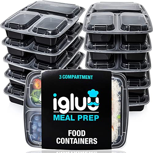 [20er Pack] 3-Fach Meal Prep Container Von Igluu - Essensbox, Lunchbox Mikrowellengeeignet, Spülmaschinenfest Und Wiederverwendbar - Luftdichter Deckelverschluss, BPA Frei von Igluu Meal Prep