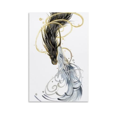 Igtefte Metallisches Drachen-Nuzzle-Poster, Leinwand, Kunst, Malerei, Büro, Zuhause, Bar, ästhetische Wanddekoration, 50 x 75 cm von Igtefte