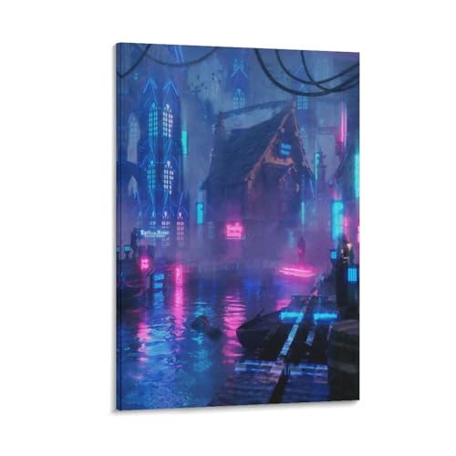 Igtefte Mittelalterliches Cyberpunk-Poster, Leinwand, Kunst, Gemälde, Büro, Zuhause, Bar, ästhetische Wanddekoration, 50 x 75 cm von Igtefte