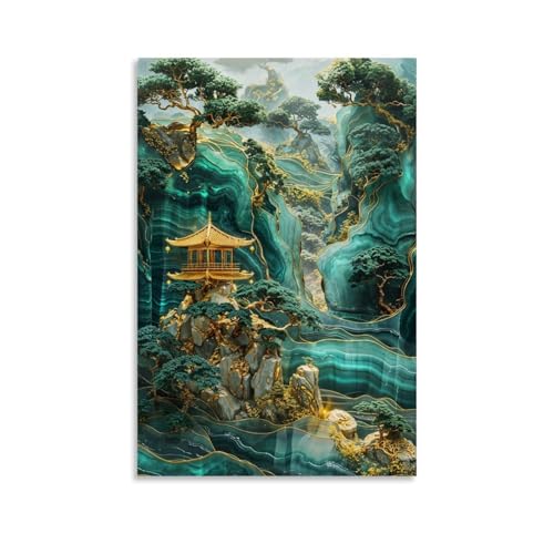 Igtefte Poster auf Leinwand, Motiv: Bergwald, Tempel, Malerei, Büro, Zuhause, Bar, ästhetische Wanddekoration, 40 x 60 cm von Igtefte