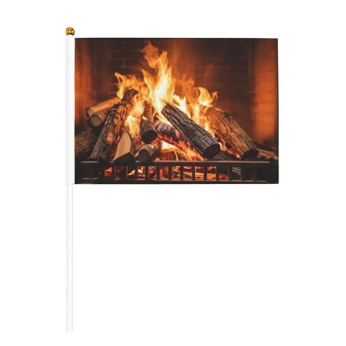 Burning Firewood Großer Kamin, 6/10 Stück Handflaggen, Mini-Flaggen mit 30 cm Stange für Wettbewerbe, Paraden im Freien und Partydekorationen, Einheitsgröße von IguaTu
