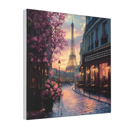 IguaTu Paris Street Tower Rosa Blumen Leinwand Wandkunst Dekor für Wohnzimmer – gerahmtes modernes Kunstwerk mit Holzrahmen, einfach aufzuhängen IguaTu Paris Street Tower Rosa Blumen Leinwand Wandkunst Dekor für Wohnzimmer – gerahmtes modernes Kunstwerk mit Holzrahmen, einfach aufzuhängen von IguaTu
