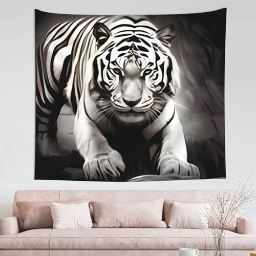 IguaTu Schwarz-weißer Tiger-Tapisserie für Wanddekoration, 152,4 x 129,5 cm, Boho-Zimmer, ästhetischer Wandbehang für Schlafzimmer, Wohnheim oder Wohnzimmer von IguaTu