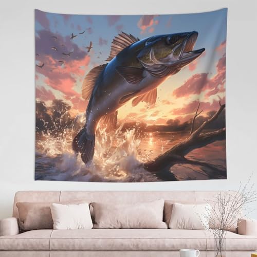IguaTu Wandteppich mit Barsch-Angeln, 152,4 x 129,5 cm, Boho-Raum, ästhetischer Wandbehang für Schlafzimmer, Wohnheim oder Wohnzimmer von IguaTu
