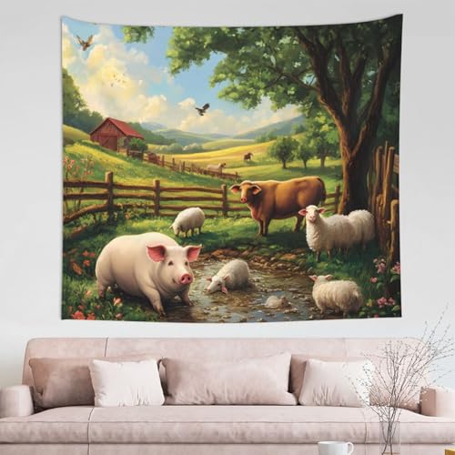 IguaTu Wandteppich mit Bauernhoftieren für Wanddekoration, 152,4 x 129,5 cm, Boho-Zimmer, ästhetischer Wandbehang für Schlafzimmer, Wohnheim oder Wohnzimmer von IguaTu