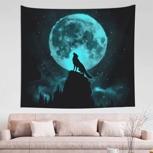 IguaTu Wandteppich mit Wolf-Motiv unter dem Mond, 152,4 x 129,5 cm, Boho-Zimmer, ästhetischer Wandbehang für Schlafzimmer, Wohnheim oder Wohnzimmer von IguaTu