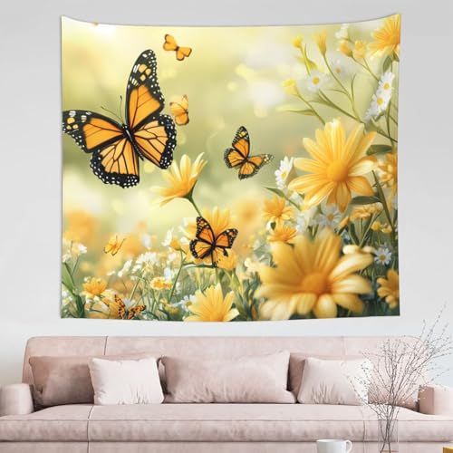 IguaTu Wandteppich mit gelben Blumen und Schmetterlingen, für Wanddekoration, 152,4 x 129,5 cm, Boho-Zimmer, ästhetischer Wandbehang für Schlafzimmer, Wohnheim oder Wohnzimmer IguaTu Wandteppich mit gelben Blumen und Schmetterlingen, für Wanddekoration, 152,4 x 129,5 cm, Boho-Zimmer, ästhetischer Wandbehang für Schlafzimmer, Wohnheim oder Wohnzimmer von IguaTu