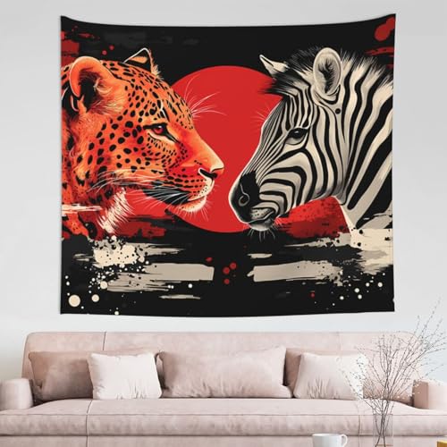 IguaTu Wandteppich mit rotem Leoparden- und Zebra-Tiermotiv für Wanddekoration, 152,4 x 129,5 cm, Boho-Zimmer, ästhetischer Wandbehang für Schlafzimmer, Wohnheim oder Wohnzimmer von IguaTu