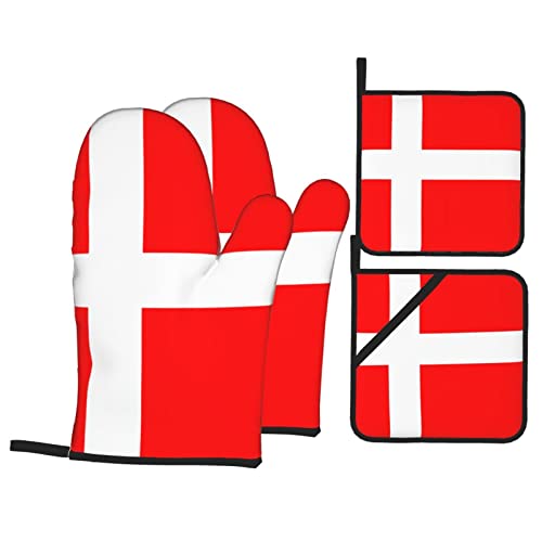 Ofenhandschuh und Topflappen-Set, Dänemark-Flagge, 4 Stück, hitzebeständig und wasserdicht, für Küche, Grill von IguaTu