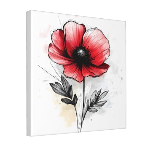 Schöne Mohnblume Tinte Leinwand Wandkunst Dekor für Wohnzimmer – gerahmtes modernes Kunstwerk mit Holzrahmen, einfach aufzuhängen Schöne Mohnblume Tinte Leinwand Wandkunst Dekor für Wohnzimmer – gerahmtes modernes Kunstwerk mit Holzrahmen, einfach aufzuhängen von IguaTu