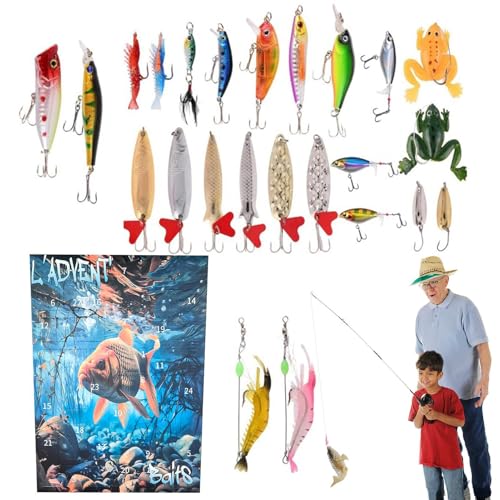 Ihdjasg Fishing Lure Countdown Kalender | 24-Tage Countdown Kalender mit Hecht Angelködern - Hartköder Weichköder Angelzubehör Für Fluss See Teich Outdooraktivität von Ihdjasg