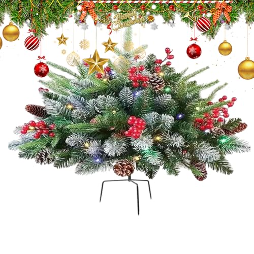 Ihdjasg Prelit Künstlicher Weihnachtsbaum Übertopf-Füller - 60 LED Mattierter Urnen Füller Mit Tannenzapfen Und Roten Beeren,Festliche Weihnachtsdekoration Für Vorgarten Kübel Eingang Weg Garten von Ihdjasg