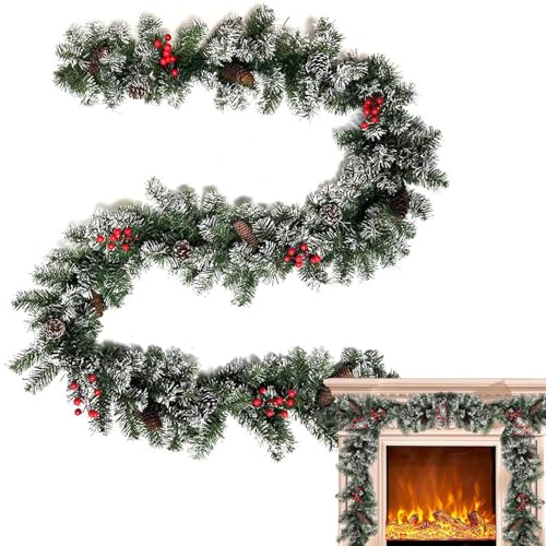Ihdjasg Winterkiefer Girlande Mit Roten Beeren | 8.8FT Weihnachtsbeeren Girlande Mit Tannenzapfen,Saisonale Deko Für Küche Kaminfeuer Bücherregal Hof Party von Ihdjasg