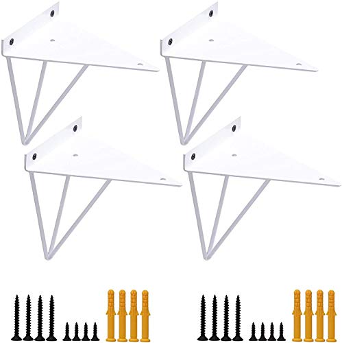 Regalträger Geometrisches Dreieck-Form, 15.7 x 13 cm Schwarze Regalhalter Versteckte Reiter Eckwinkel Halterungen Wandhalterung Stabile Schwerlastträger aus Eisen Tragkraft 50kg, 4 Stück/Weiß von Ihomepark