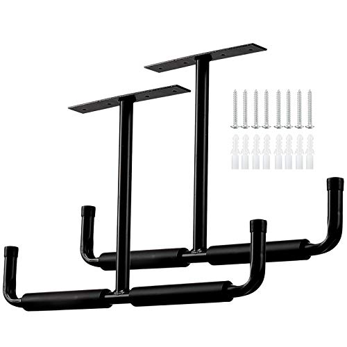 Wandhaken, Garage Deckenhaken Doppelt Leiter Haken Schwerlast Storage Hanger Organizer für Kajaks Fahrrad Klappstühle Montagehaken-Set mit Polsterung EVA für Schutz, Tragkraft 80 kg /Schwarz, 2 Stück von Ihomepark