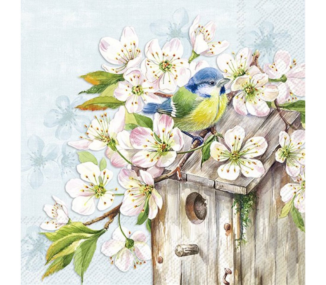 Ihr Ideal Home Range GmbH Papierserviette Lunch Servietten Cherry Blossom Birdhouse Vogelhaus 33x33 cm 20 Stück, (1 St) von Ihr Ideal Home Range GmbH