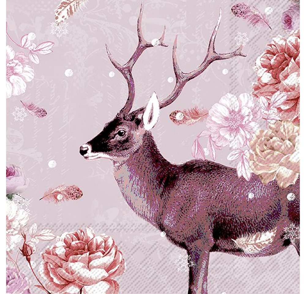 Ihr Ideal Home Range GmbH Papierserviette Servietten 20Stk. ROMANTIC DEER rose Hirsch von Ihr Ideal Home Range GmbH