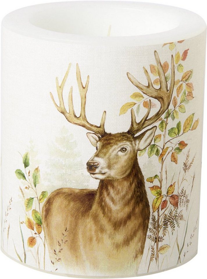 Ihr Ideal Home Range GmbH Stumpenkerze Stumpenkerze Windlicht Hunted Deer 9x10,5 cm Kerze Motiv Hirsch (1-tlg) von Ihr Ideal Home Range GmbH