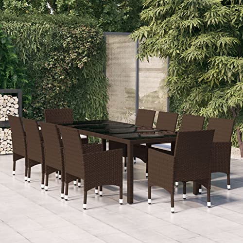 Iiaky 11-TLG. Garten-Essgruppe Balkon Sitzgruppe Garten Essgruppe Outdoor Furniture GartenmöBel Set Poly Rattan Braun // 3058575 von Iiaky