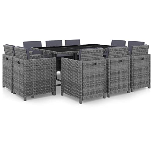 Iiaky 11-TLG. Garten-Essgruppe mit Auflagen Poly Rattan Grau Sofa-Set FüR DraußEn Rattan GartenmöBel Set von Iiaky