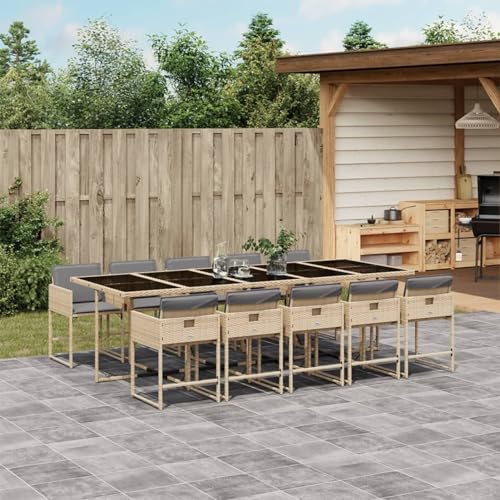 Iiaky 11-TLG. Garten-Essgruppe mit Kissen Outdoor MöBel Gartenlounge Outdoor Lounge MöBel Outdoor Garten Essgruppe Beigemischung Poly Rattan // 3211296 von Iiaky