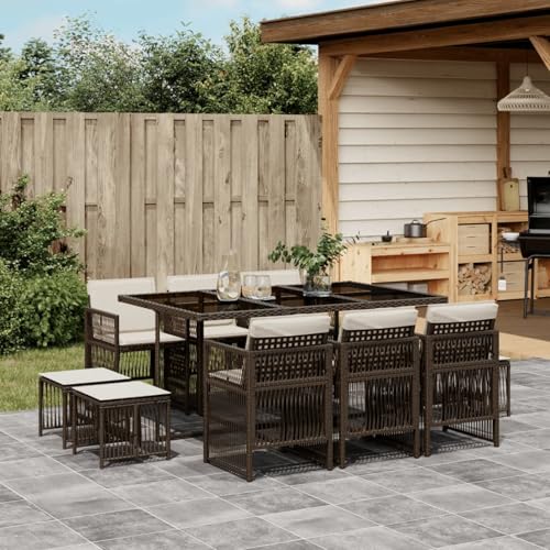Iiaky 11-TLG. Garten-Essgruppe mit Kissen Sitzgruppe Outdoor TerrassenmöBel Terrassen-Sitzgruppe Garten-Essgruppe Braun Poly Rattan // 3210969 von Iiaky