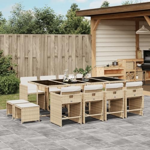 Iiaky 13-TLG. Garten-Essgruppe mit Kissen Sitzgruppe Outdoor TerrassenmöBel Terrassen-Sitzgruppe Garten-Essgruppe Beige Poly Rattan // 3211162 von Iiaky