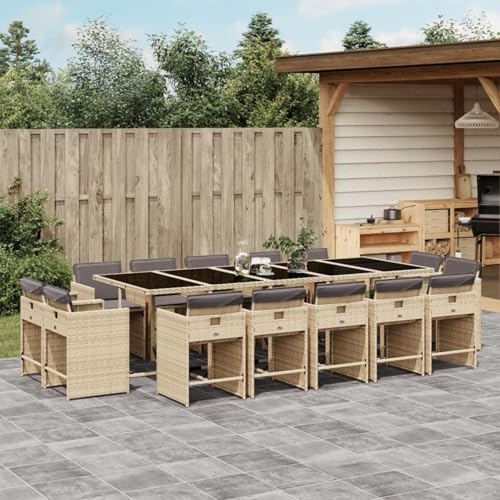 Iiaky 15-TLG. Garten-Essgruppe mit Kissen Sitzgruppe Outdoor TerrassenmöBel Terrassen-Sitzgruppe Garten-Essgruppe Beigemischung Poly Rattan // 3211236 von Iiaky