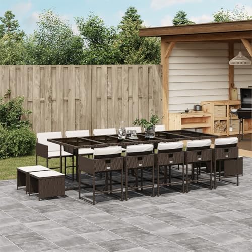 Iiaky 15-TLG. Garten-Essgruppe mit Kissen Sitzgruppe Outdoor TerrassenmöBel Terrassen-Sitzgruppe Garten-Essgruppe Braun Poly Rattan // 3211353 von Iiaky