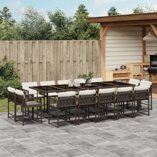 Iiaky 15-TLG. Garten-Essgruppe mit Kissen Sitzgruppe Outdoor TerrassenmöBel Terrassen-Sitzgruppe Garten-Essgruppe Braun Poly Rattan // 3211593 von Iiaky