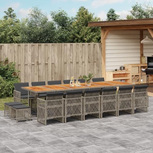 Iiaky 17-TLG. Garten-Essgruppe mit Kissen Sitzgruppe Outdoor TerrassenmöBel Terrassen-Sitzgruppe Garten-Essgruppe Grau Poly Rattan // 3210830 von Iiaky