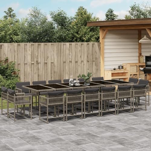 Iiaky 17-TLG. Garten-Essgruppe mit Kissen Sitzgruppe Outdoor TerrassenmöBel Terrassen-Sitzgruppe Garten-Essgruppe Grau Poly Rattan // 3211604 von Iiaky