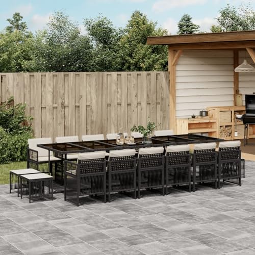 Iiaky 17-TLG. Garten-Essgruppe mit Kissen Sitzgruppe Outdoor TerrassenmöBel Terrassen-Sitzgruppe Garten-Essgruppe Schwarz Poly Rattan // 3211002 von Iiaky