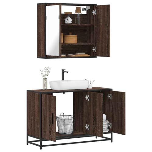 Iiaky 2-TLG. Badmöbel-Set Badezimmer MöBel Set Badinstallationen BadezimmermöBel Set Braun Eichen-Optik Holzwerkstoff // 3300894 von Iiaky