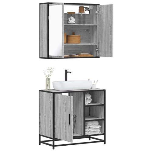 Iiaky 2-TLG. Badmöbel-Set Badezimmer MöBel Set Badinstallationen BadezimmermöBel Set Grau Sonoma Holzwerkstoff // 3300908 von Iiaky