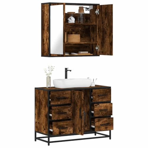 Iiaky 2-TLG. Badmöbel-Set Badezimmer MöBel Set Badinstallationen BadezimmermöBel Set Räuchereiche Holzwerkstoff // 3300902 von Iiaky