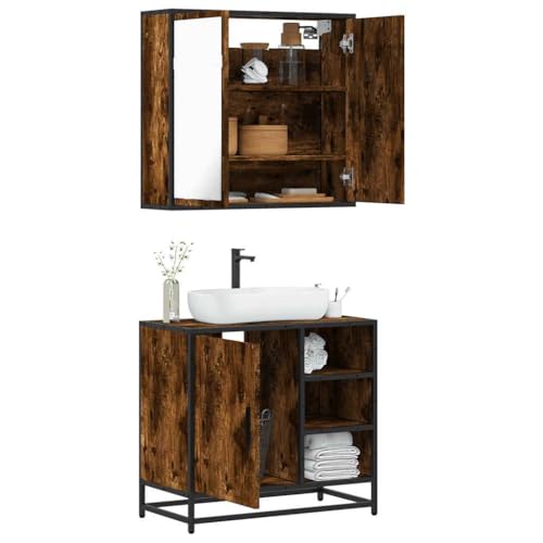 Iiaky 2-TLG. Badmöbel-Set Badezimmer MöBel Set Badinstallationen BadezimmermöBel Set Räuchereiche Holzwerkstoff // 3300907 von Iiaky