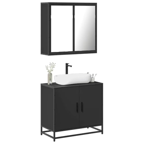 Iiaky 2-TLG. Badmöbel-Set Badezimmer MöBel Set Badinstallationen BadezimmermöBel Set Schwarz Holzwerkstoff // 3300885 von Iiaky