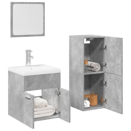 Iiaky 3-TLG. Badmöbel-Set Badezimmer MöBel Set Badinstallationen BadezimmermöBel Set Betongrau Holzwerkstoff // 3324870 von Iiaky