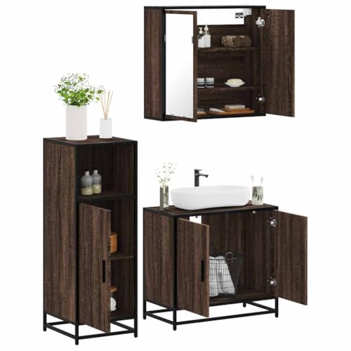 Iiaky 3-TLG. Badmöbel-Set Badezimmer MöBel Set Badinstallationen BadezimmermöBel Set Braun Eichen-Optik Holzwerkstoff // 3300949 von Iiaky