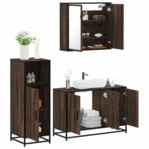 Iiaky 3-TLG. Badmöbel-Set Badezimmer MöBel Set Badinstallationen BadezimmermöBel Set Braun Eichen-Optik Holzwerkstoff // 3300954 von Iiaky